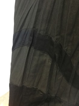 Womens, Skirt, Long, VENEZIA, Black, Polyester, Cotton, Solid, 26/28, Crinkly Pleated Cotton with Satin Hem with Wavy Boarder, with Wavy 1" Satin Band Above It, Elastic Waist,