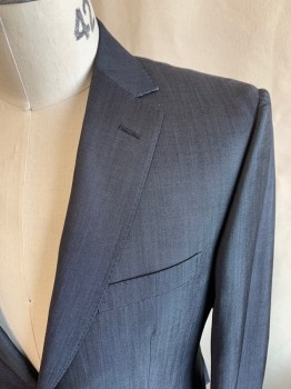 Z ZEGNA, Steel Blue, Wool, Mohair, Solid, Single Breasted, 2 Buttons, 3 Pockets, Notched Lapel, Double Vent