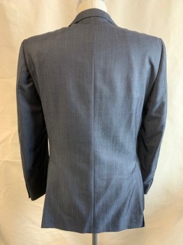 Z ZEGNA, Steel Blue, Wool, Mohair, Solid, Single Breasted, 2 Buttons, 3 Pockets, Notched Lapel, Double Vent