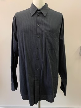 ALFANI, Black, Charcoal Gray, Cotton, Stripes - Vertical , L/S, Button Front, Collar Attached, Chest Pocket