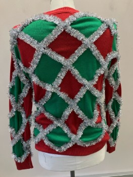 TIPSY ELVES, Red & Green Argyle with Silver Garland Detail & Red & Green Ball Ornaments, L/S, CN,