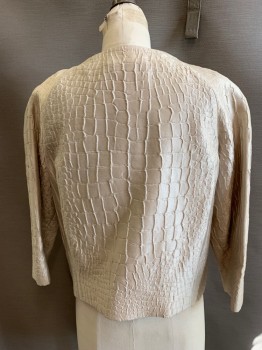 VERSACE, Lt Beige, Cotton, Silk, Solid, Reptile/Snakeskin, Piped Round Neck, No Closures,  Zip Front, 3/4 Raglan Sleeves, 2 Zip Pockets, Day or Evening