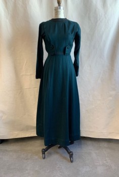 MTO, Forest Green, Black, Wool, Solid, 1912, Black Gimp Trim at Neck and Cuffs, L/S, Belt Loops with Black Button, Hook & Eyes Down Back