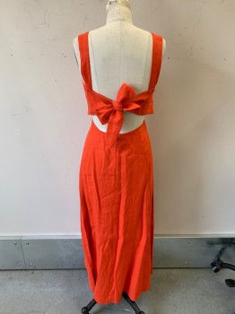 REFORMATION, Red-Orange, Synthetic, Solid, Full Length, Tie Back, Zip Back