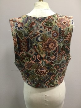 Womens, Vest, VAR N NONE, Pink, Blue, Lavender Purple, Green, Brick Red, Cotton, Floral, Geometric, S, Tapestry, 3 Buttons,