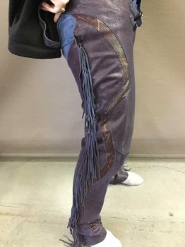 Mens, Chaps, N/L, Purple, Leather, Solid, Fringed Sides, Silver Buckles, Snake Skin Swirl