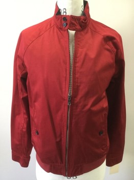 BANANA REPUBLIC, Red, Cotton, Polyester, Zip Front, 2 Buttons at Stand Collar, Storm Flap Cb