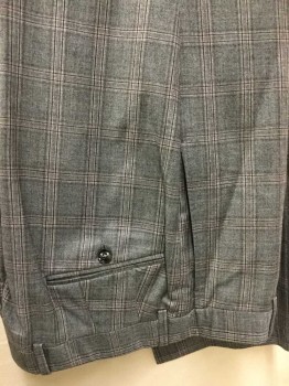 TED BAKER, Gray, Aubergine Purple, Wool, Plaid, Flat Front, 4 Pockets,
