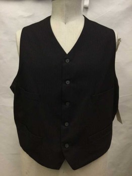 Mens, Vest 1890s-1910s, Brown, Gray, Wool, Stripes, Ch 46, Brown with Gray Stripes, Button Front, 4 Pockets,