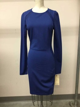 Wilfred Free, Royal Blue, Polyester, Solid, Long Sleeves, Sheer Mesh Inserts On Side Panels, Back Zipper,
