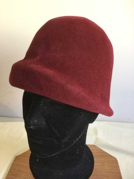 Womens, Cloche, IGNATIUS, Wine Red, Wool, Solid, Molded Cloche with A Juanty Bump In Front, 1920's Repro