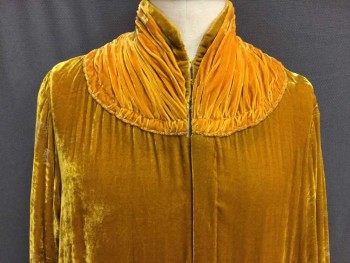 Mens, Historical Fiction Piece 2, MTO, Turmeric Yellow, Silk, Cotton, Solid, 42C, Velour,  High Neck with Shirred Yoke, Long Sleeves, Faded Gold Square Sponge Paint, Sleeves Lined with Yellow Embroidery, Snap and Hook & Eyes Center Front