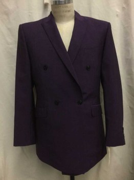 OZWALD BOATENG, Purple, Acetate, Viscose, Heathered, Heather Purple, Peaked Lapel, Dbl Breasted, 4 Buttons,