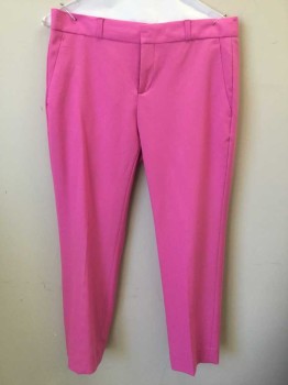 BANANA REPUBLIC, Bubble Gum Pink, Wool, Spandex, Solid, Mid Rise, Slim Cropped Leg, Zip Fly, 4 Pockets