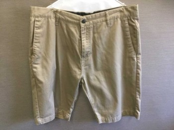 VOLCOM, Khaki Brown, Cotton, Polyester, Solid, Twill, Zip Fly, 4 Pockets, Belt Loops, 11" Inseam, Diagonal Seams Across Back Pockets