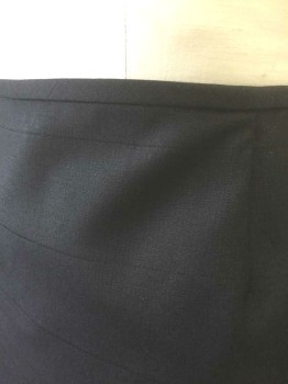 CALVIN KLEIN, Black, Polyester, Grid , Solid, Self Grid Stripes, Pencil Skirt, 3/8" Wide Self Waistband, Invisible Zipper at Center Back, Knee Length