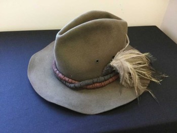 MADE IN AUSTRALIA, Tobacco Brown, Brown, Cream, Wool, Feathers, Tobacco Felt with Novelty Band with Feathers