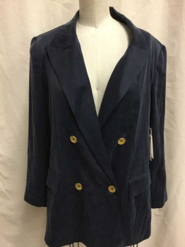 L'AGENCE, Navy Blue, Silk, Solid, Double Breasted, Peak Lapel, 2 Pockets,