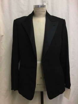 Mens, Formal Jacket, MTO, Black, Wool, Silk, Solid, 40S, Made To Order, Black, Silk Satin Peaked Lapel, 3 Pockets, 1 Button, Multiples, See FC020532