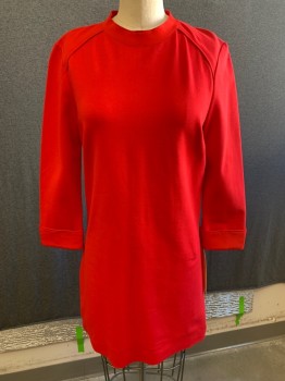 TED BAKER, Red, Cotton, Spandex, Solid, Crew Neck, Long Sleeves, Cuffed, Zip Back