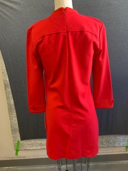 TED BAKER, Red, Cotton, Spandex, Solid, Crew Neck, Long Sleeves, Cuffed, Zip Back