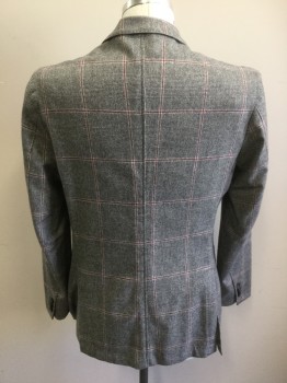 L.B.M. 1911, Lt Gray, Red, Black, Wool, Glen Plaid, Single Breasted, 2 Buttons,  3 Patch Pockets, Notched Lapel, Flannel