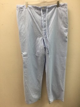 Mens, Sleepwear PJ Bottom, NORDSTROM, Lt Blue, White, Cotton, Stripes - Vertical , Stripes - Pin, L, Drawstring Waist, 3 Button Closure at Fly **Dirt Stained at Hem