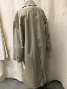 LONDON FOG, Khaki Brown, Polyester, Cotton, Solid, Single Breast, Collar Attached, Lt Brown Poly/acrylic/wool Liner, 2 Welt Pocket,