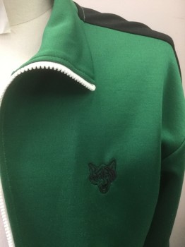 DIESEL, Kelly Green, Black, Polyester, Color Blocking, White Plastic Zipper, Track Suit, Knit,
