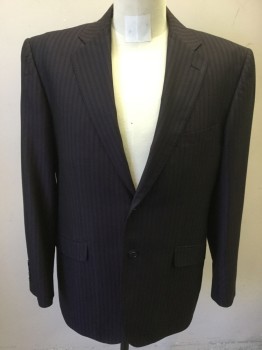 TZARELLI, Black, Plum Purple, Wool, Stripes - Vertical , Pin Dot, Side 2 Buttons,  Notched Lapel, Hand Picked Collar/Lapel,