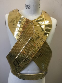 Mens, Historical Fict. Breastplate , MTO, Gold, Leather, Metallic/Metal, 38/40, Gold Chromed, Scales & Wing Texture. Buckles Center Back, Gold Peeling Off the Adjustable Straps, See Detail Photo