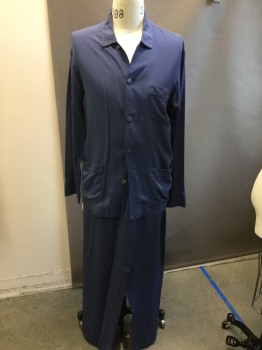 LAPERLA, Slate Blue, Silk, Solid, Collar Attached, Button Front, 3 Patch Pockets,