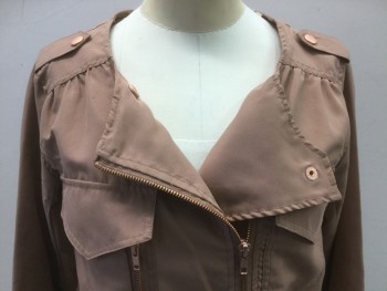 BAR III, Terracotta Brown, Polyester, Solid, 2 Pockets with Flaps, 1 with Zipper, Epaulets, Drawstring at Waist