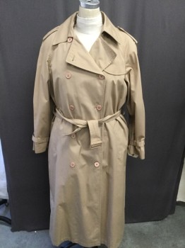NEIL MARTIN, Khaki Brown, Polyester, Cotton, Solid, Double Breasted, Epaulet, Notched Lapel, Pocket Flap, Belt, Detachable Plaid Lining