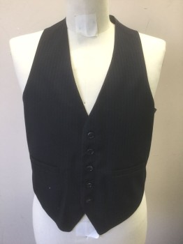 N/L, Navy Blue, Lt Gray, Wool, Stripes - Pin, Navy with Light Gray Pinstripes, 5 Buttons, 2 Welt Pockets, Solid Dark Navy Lining and Back, **Panels Added at Side Seams
