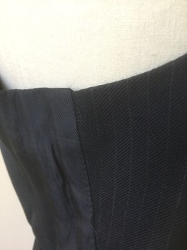N/L, Navy Blue, Lt Gray, Wool, Stripes - Pin, Navy with Light Gray Pinstripes, 5 Buttons, 2 Welt Pockets, Solid Dark Navy Lining and Back, **Panels Added at Side Seams