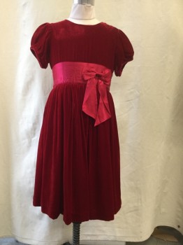 Childrens, Party Dress, Rachel Ray, Red, Silk, Rayon, Solid, 10, Red Velvet, Short Sleeves, Round Neck, Red Satin Wide Ribbon at Waist with Red Satin Bow, 4 Button Closure CB.