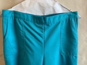 Womens, Capri Pants, ALFRED DUNNER, Turquoise Blue, Polyester, Solid, 8P, 1.25" Waistband Front & Elastic Back, 2 Pockets