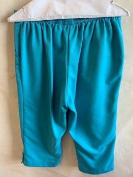 Womens, Capri Pants, ALFRED DUNNER, Turquoise Blue, Polyester, Solid, 8P, 1.25" Waistband Front & Elastic Back, 2 Pockets