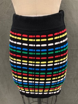 ENDLESS ROSE, Black, Red, Yellow, White, Blue, Wool, Cotton, Stripes, Dots, Multicolor Raised Knit Dotted Stripes, Ribbed Knit Wide Waistband/Hem