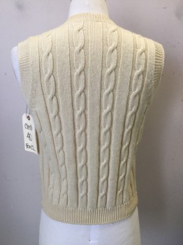 N/L, Cream, Wool, Cable Knit, V-neck, Cardigan, 2 Pockets, Small Hole Near Button
