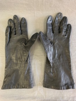 Womens, Leather Gloves, ARIS, Black, Leather, Solid, 7, Plain, Knit Lining,