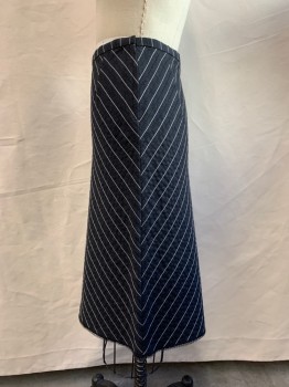 KATAYONE ADELI, Charcoal Gray, Black, Cream, Wool, Stripes, 2000's Bias Cut, Lace Trimmed Hem, Straight