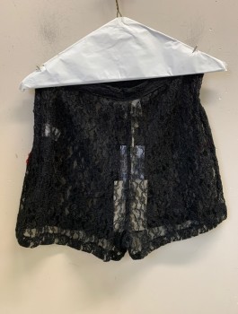 Womens, Shorts, YAYA  NOM DE PLUME, Black, Nylon, Cotton, Floral, M, Clubwear See Thru Lace Tap Shorts, High Waisted, 2" Inseam, Invisible Zipper at Side