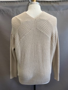 Mens, Cardigan Sweater, VINCE, Beige, Wool, Viscose, Solid, XL, Deep V-neck, Long Sleeves,