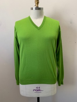 VERSACE, Lime Green, Cashmere, Silk, Solid, V-N, L/S,