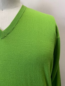 VERSACE, Lime Green, Cashmere, Silk, Solid, V-N, L/S,