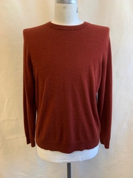 THEORY, Brick Red, Cashmere, Solid, Crew Neck, Long Sleeves