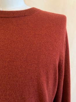 THEORY, Brick Red, Cashmere, Solid, Crew Neck, Long Sleeves