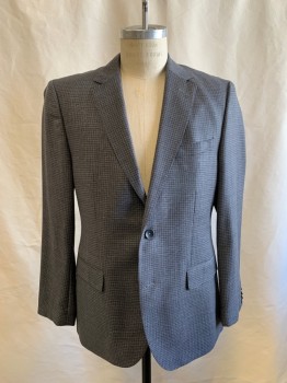 BOSS, Dk Gray, Lt Gray, Wool, 2 Color Weave, Single Breasted, 2 Buttons, 3 Pockets, Notched Lapel, Double Vent